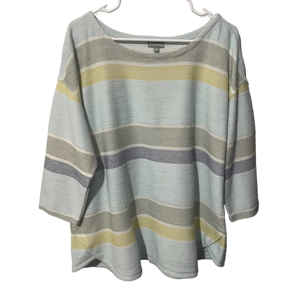 T by Talbots Cotton Blend Striped Top w/Cross Detail on Hem